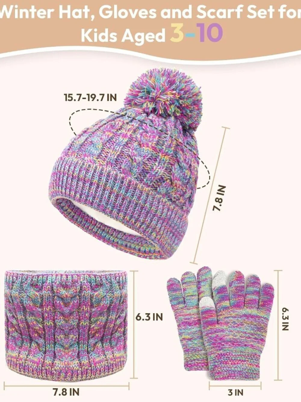 Kids Winter Hat Gloves Scarf Set, Toddler Children Girls Boys Beanie Hat Knitted